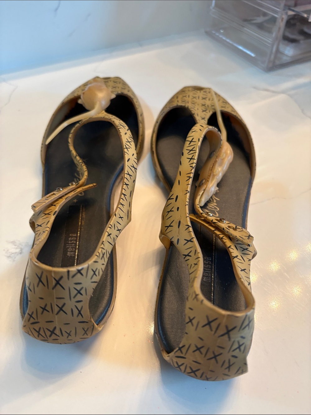 Rare Melissa Tan Patterned Slingback Peep-Toe Sandals LoveFoxxx - Picture 5 of 8